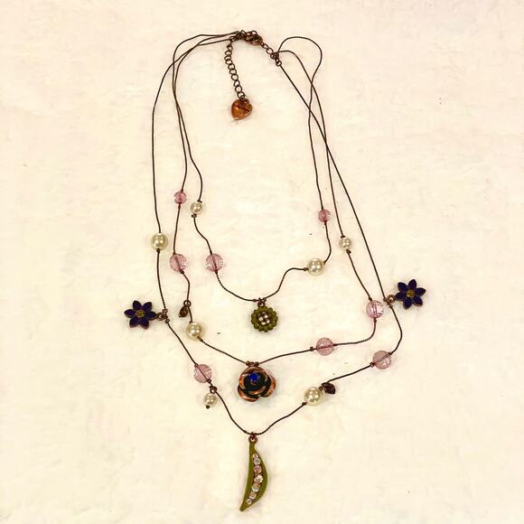 Betsey Johnson Multi Layered Necklace with Attached Charms - Picture 1 of 10